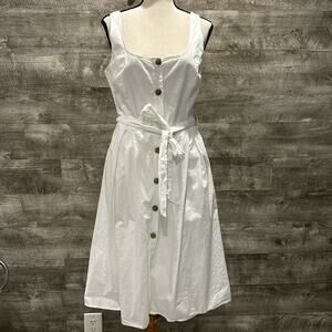 A New Day Pre loved white buttoned down lined Dress with belt and Pockets.